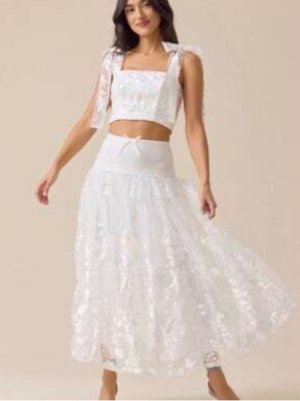 Altar'd State White Floral Appliqué Lace Maxi Skirt